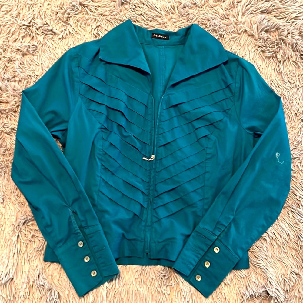 Ladies Bentley a. Zip up fitted blouse size S/M turquoise